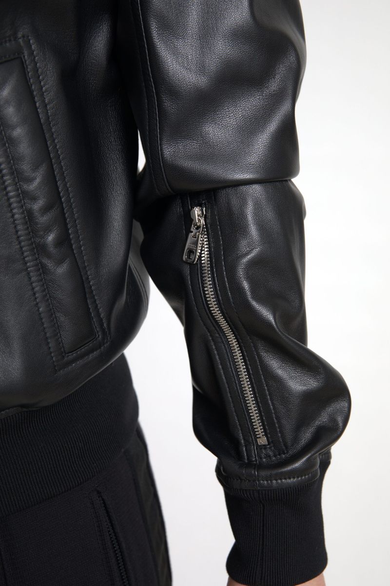 Dolce & Gabbana Black Leather Bomber Jacket