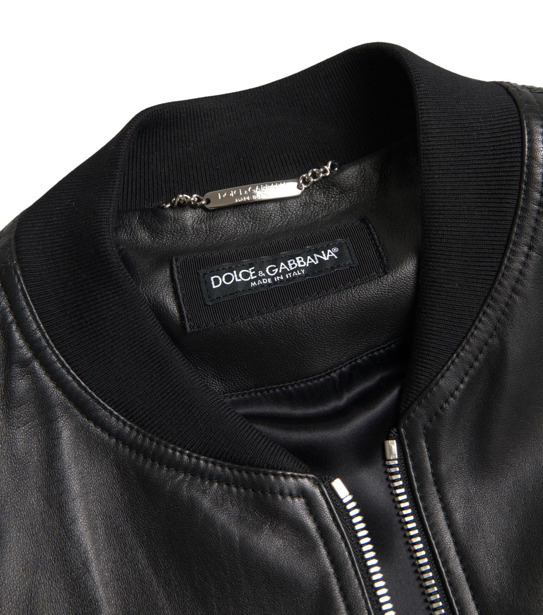 Dolce & Gabbana Black Leather Bomber Jacket