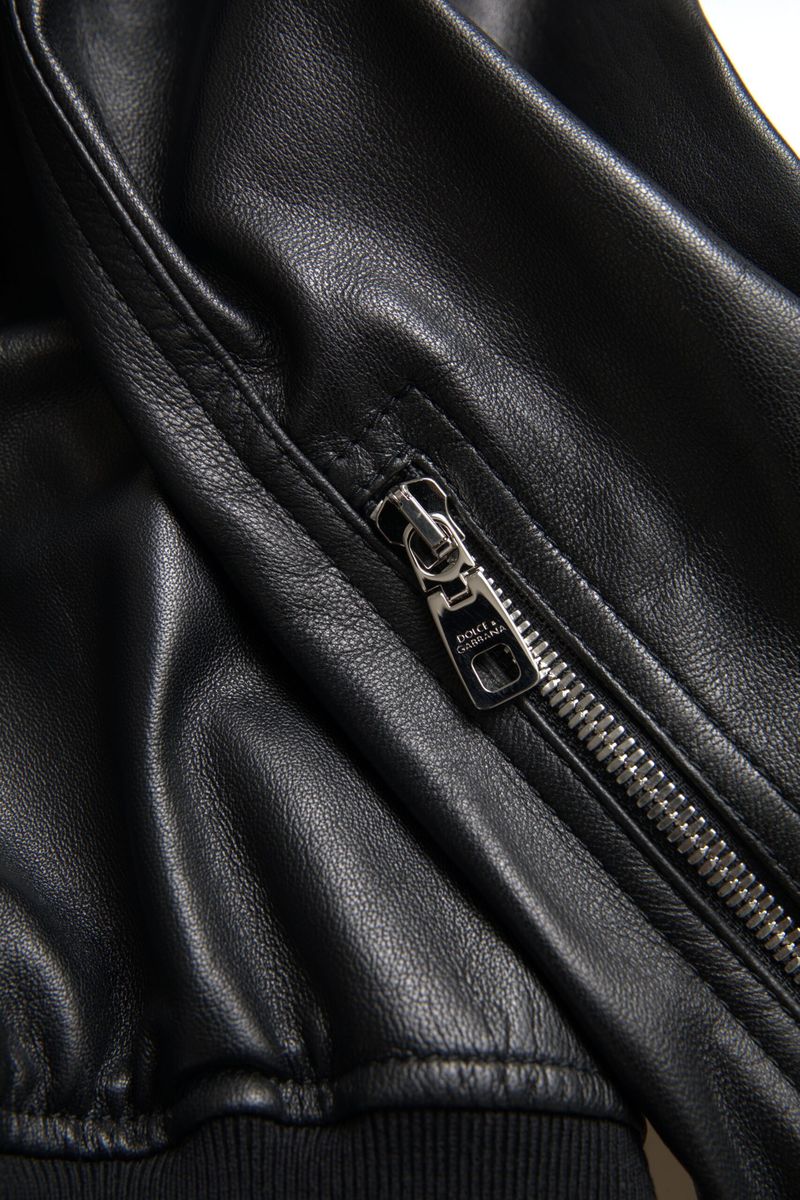 Dolce & Gabbana Black Leather Bomber Jacket