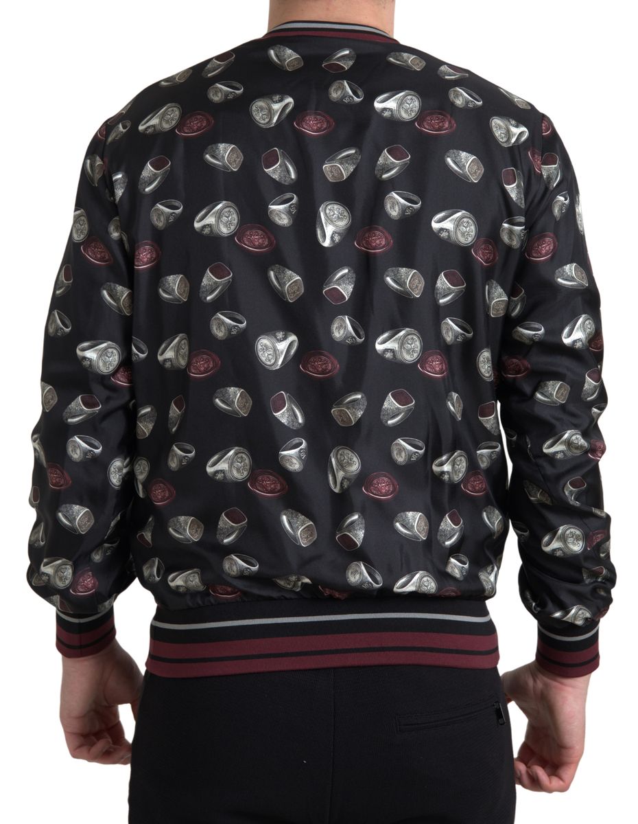 - Elegant Silk Crewneck Pullover - Black Multicolor