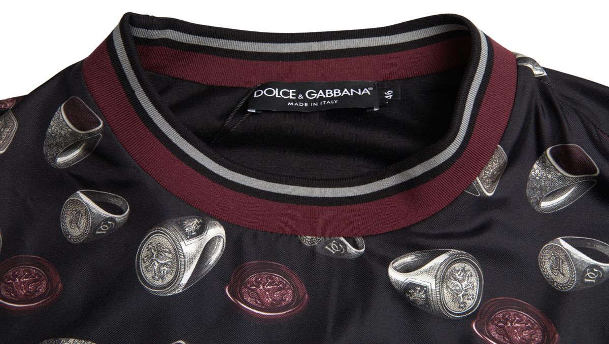 - Elegant Silk Crewneck Pullover - Black Multicolor