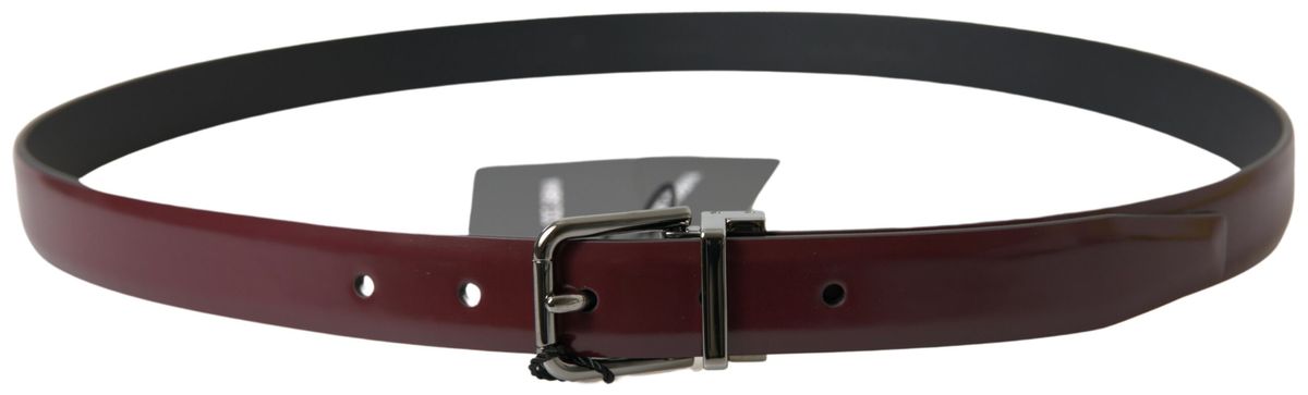 - Elegant Bordeaux Leather Belt with Metal Buckle