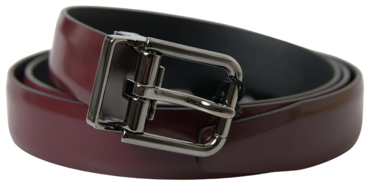 - Elegant Bordeaux Leather Belt with Metal Buckle