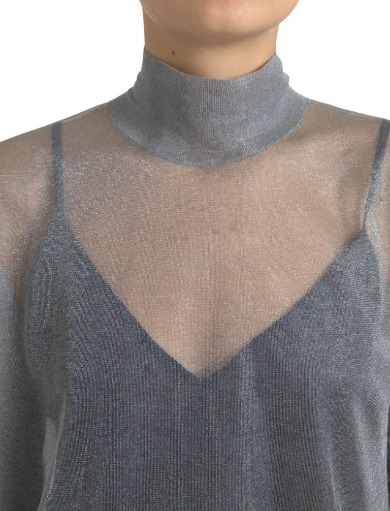 - Elegant Gray Long Sleeve Mesh Top