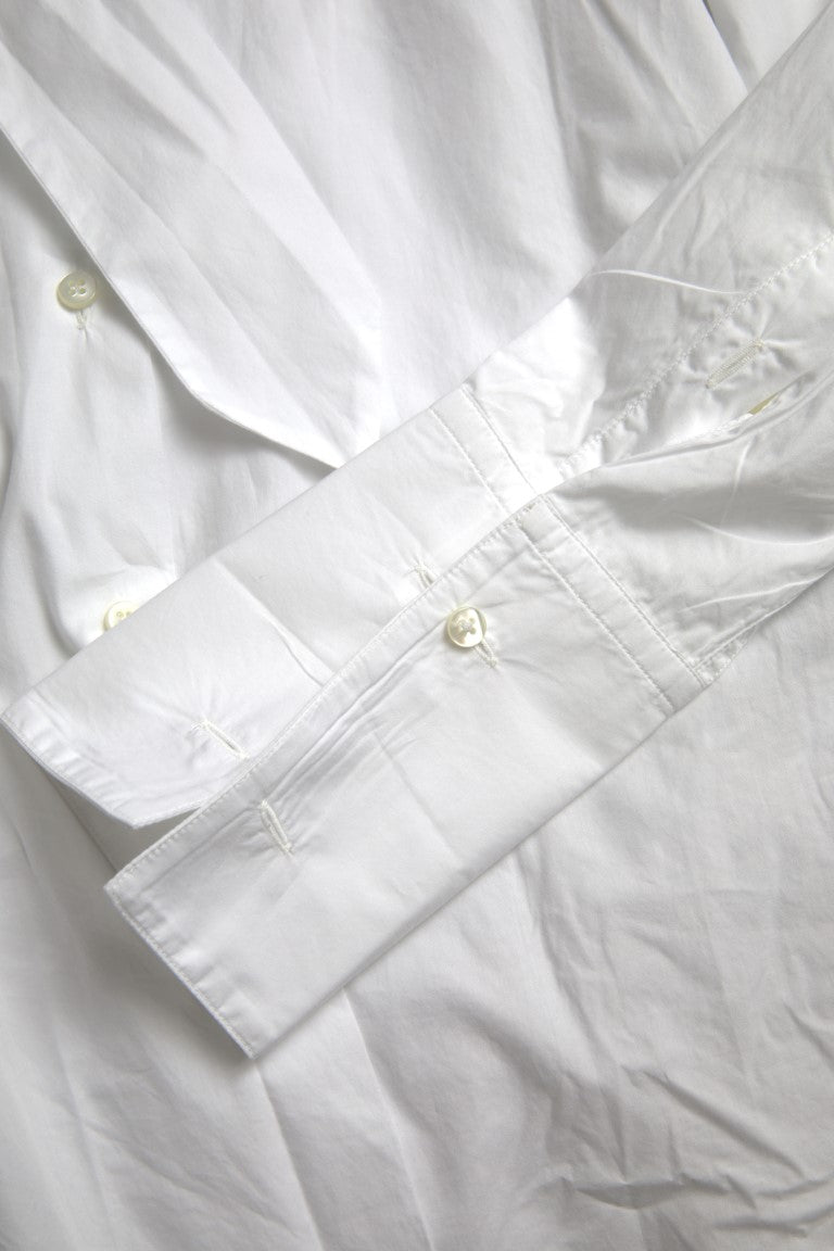 - Elegant White Cotton Long Sleeve Shirt