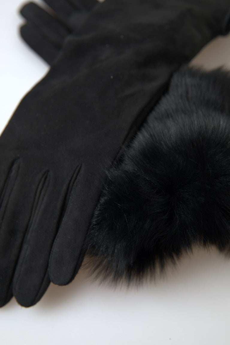 - Elegant Leather Elbow Length Gloves with Fur Trim