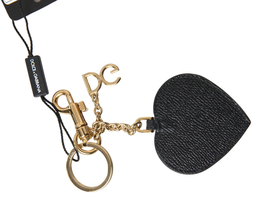 - Elegant Black Leather Keychain with Fuchsia Accent