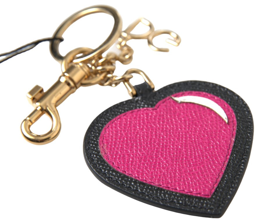 - Elegant Black Leather Keychain with Fuchsia Accent