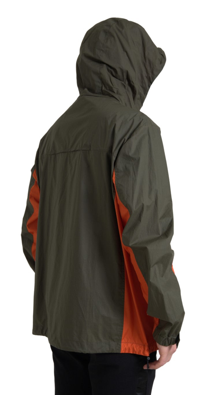 - Elegant Hooded Full Zip Jacket in Green and Orange