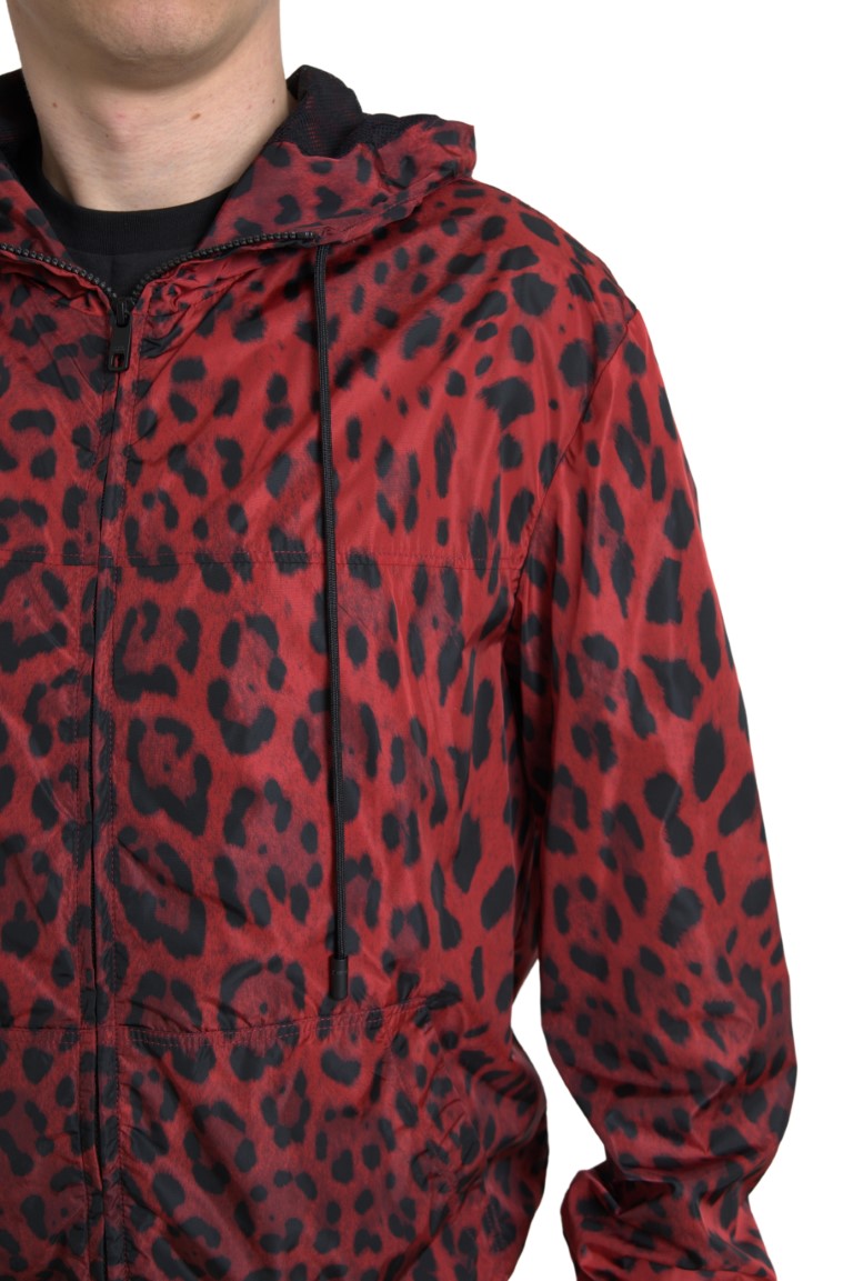 - Red Leopard Hooded Bomber Jacket