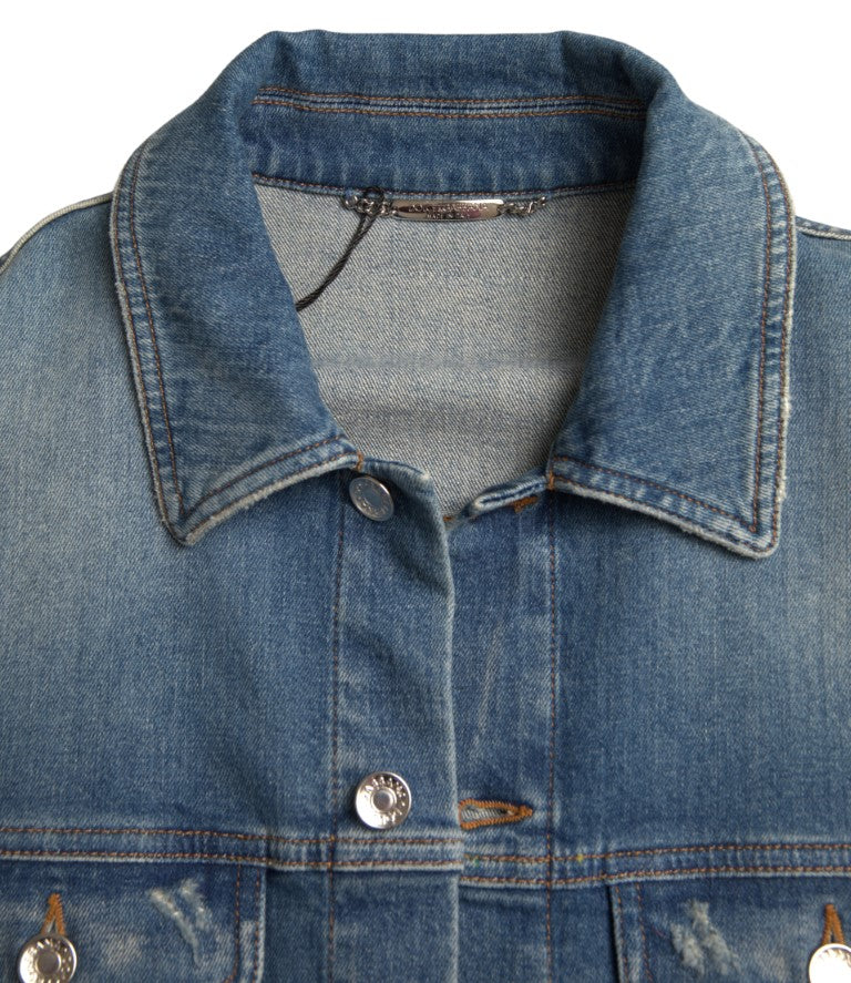 - Elegant Blue Denim Stretch Jacket