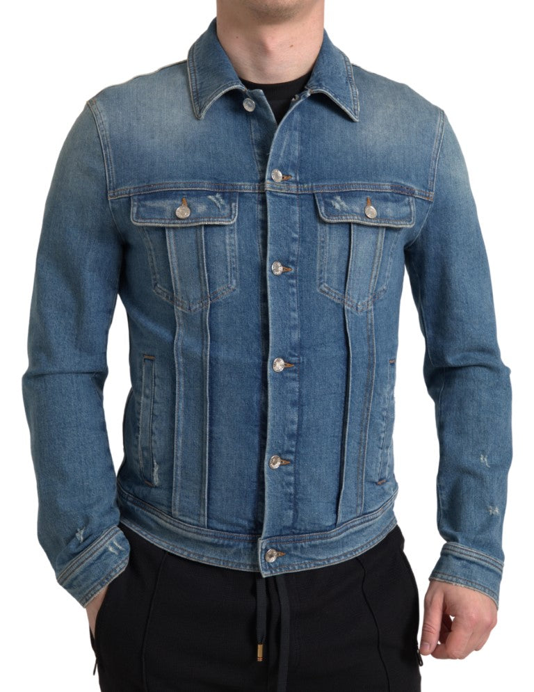 - Elegant Blue Denim Stretch Jacket