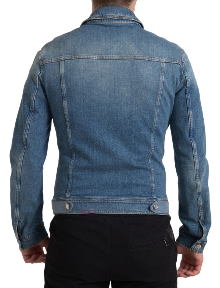 - Elegant Blue Denim Stretch Jacket