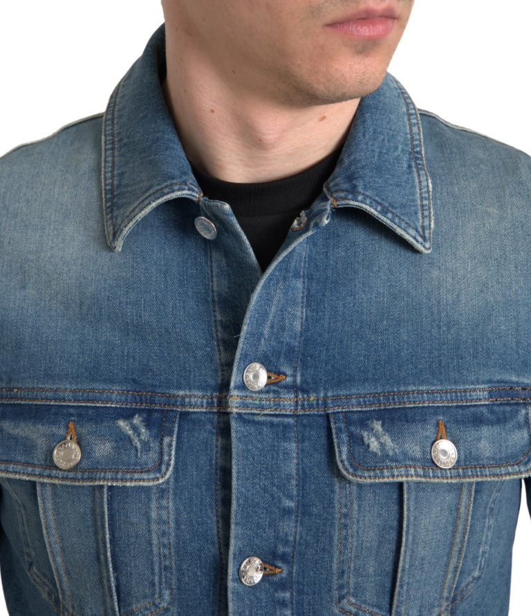 - Elegant Blue Denim Stretch Jacket