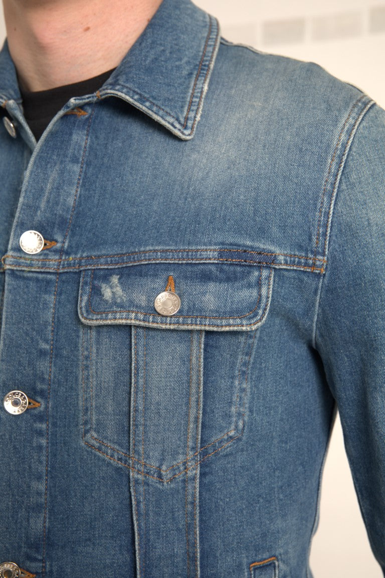 - Elegant Blue Denim Stretch Jacket