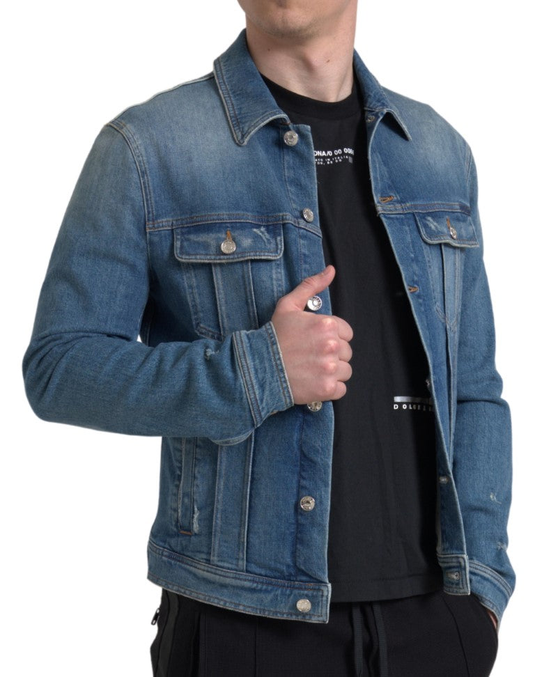 - Elegant Blue Denim Stretch Jacket