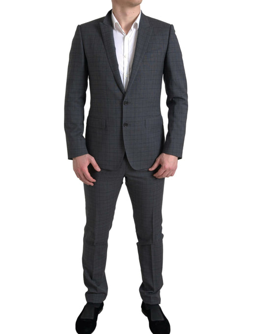 - Elegant Grey Checkered Slim Fit Suit