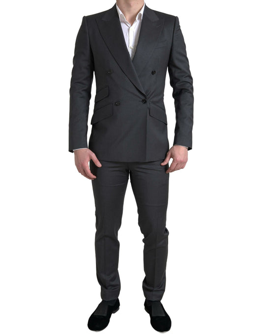 - Sleek Grey Slim Fit Double Breasted Suit