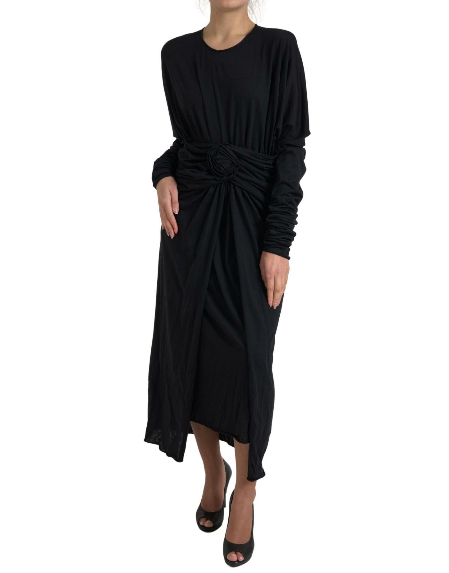 - Elegant Black Wool Wrap Dress