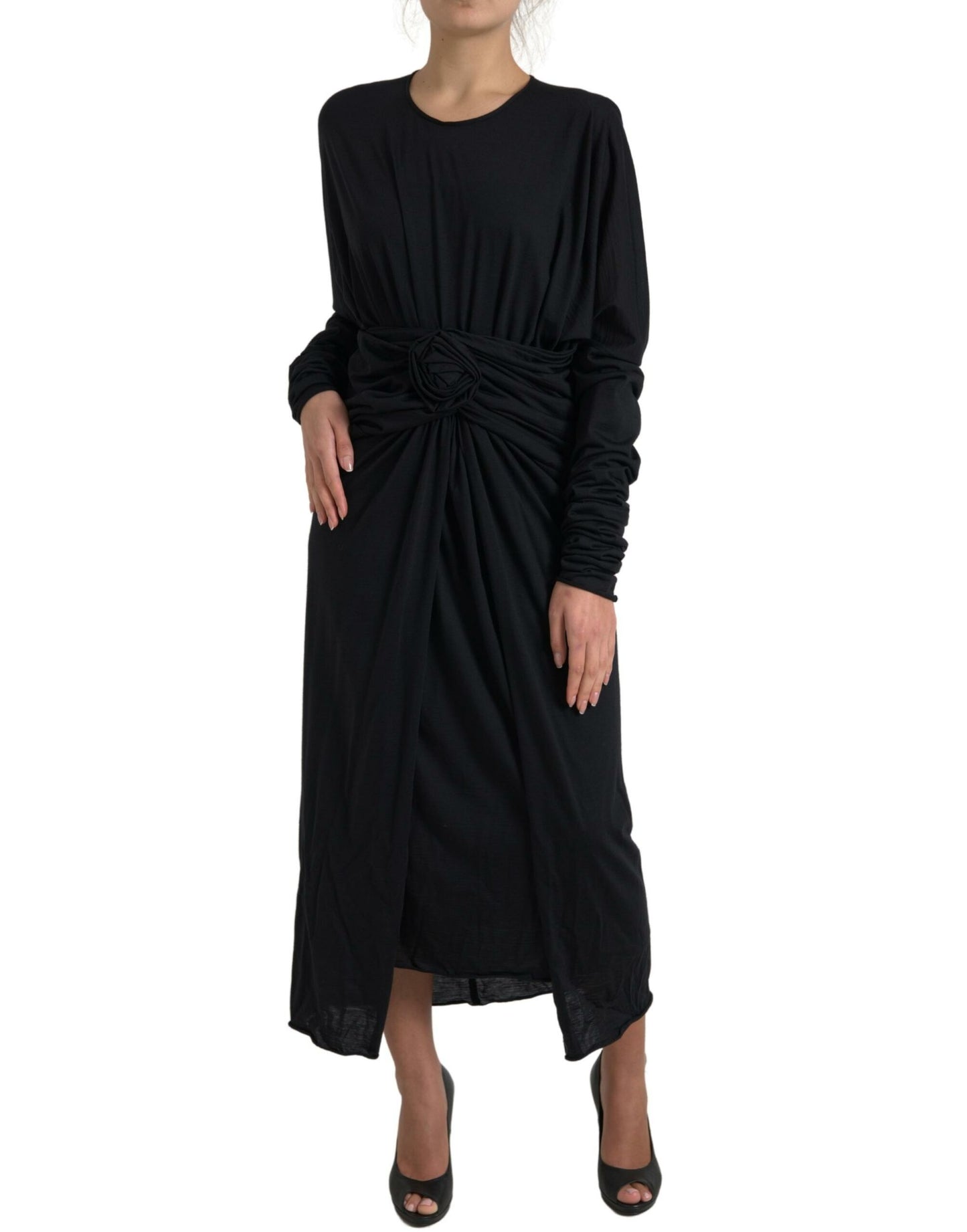 - Elegant Black Wool Wrap Dress