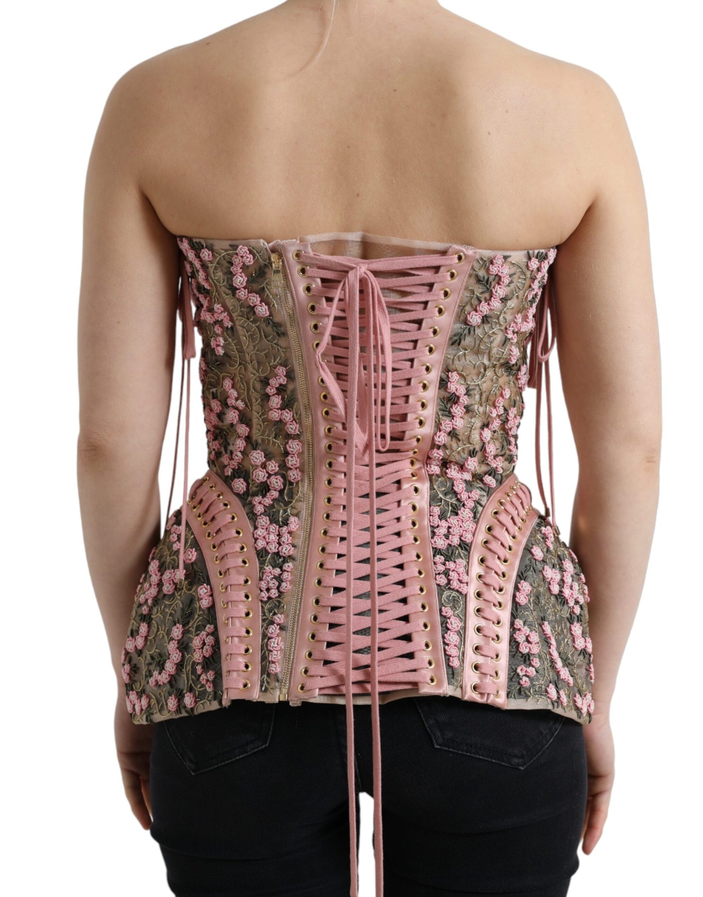 Dolce & Gabbana Pink Embellished Lace-Up Corset