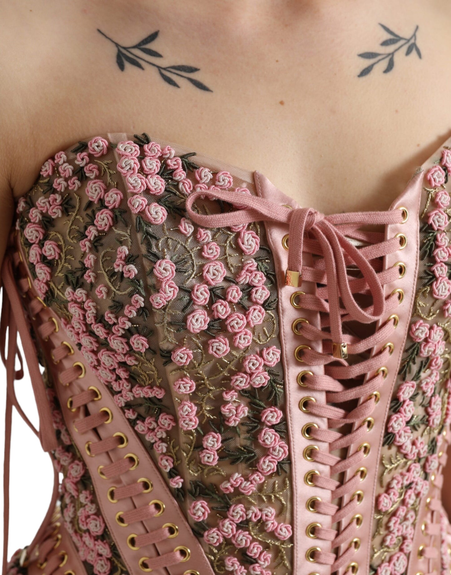 Dolce & Gabbana Pink Embellished Lace-Up Corset