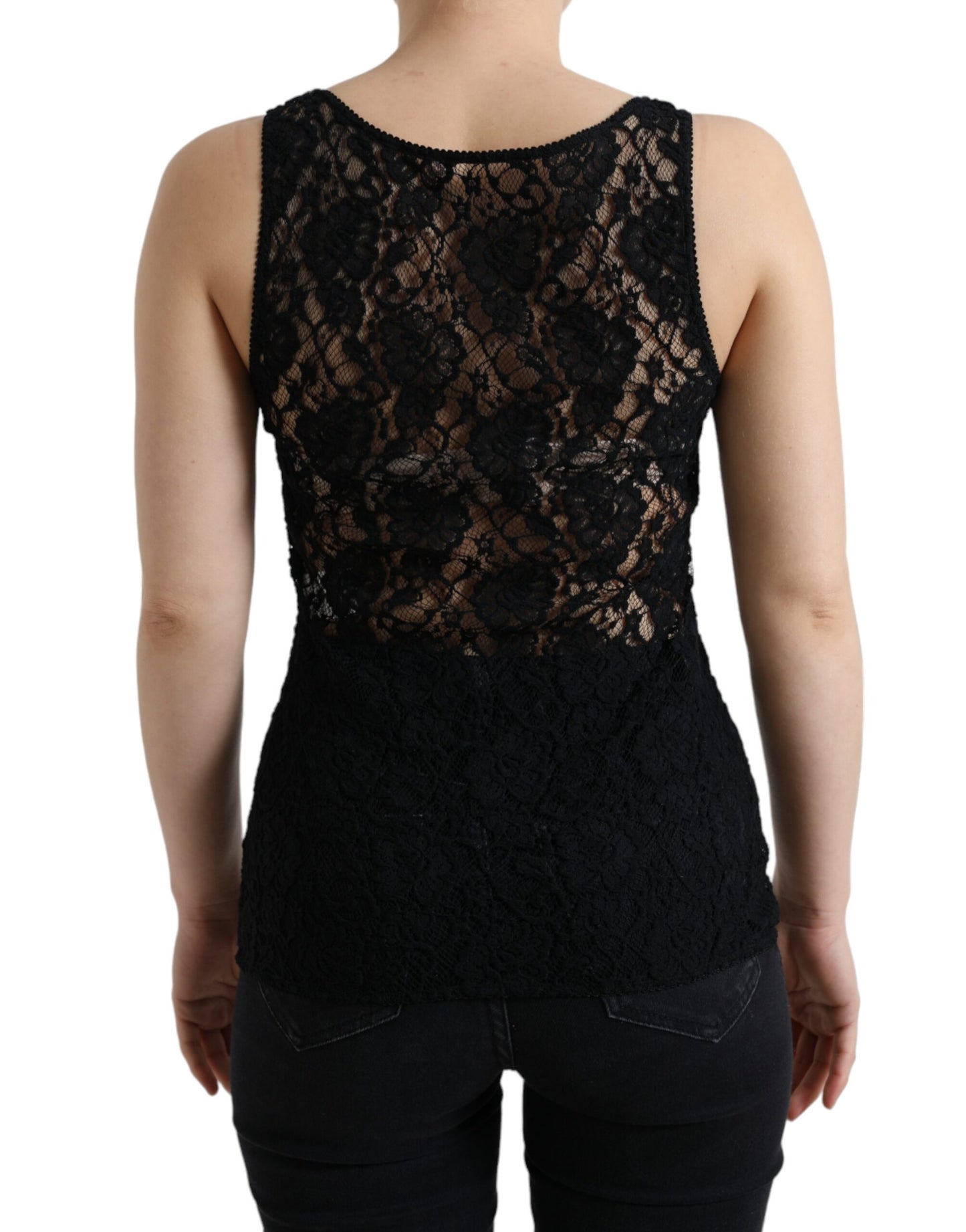 - Elegant Lace Tank Top with Logo Stripe