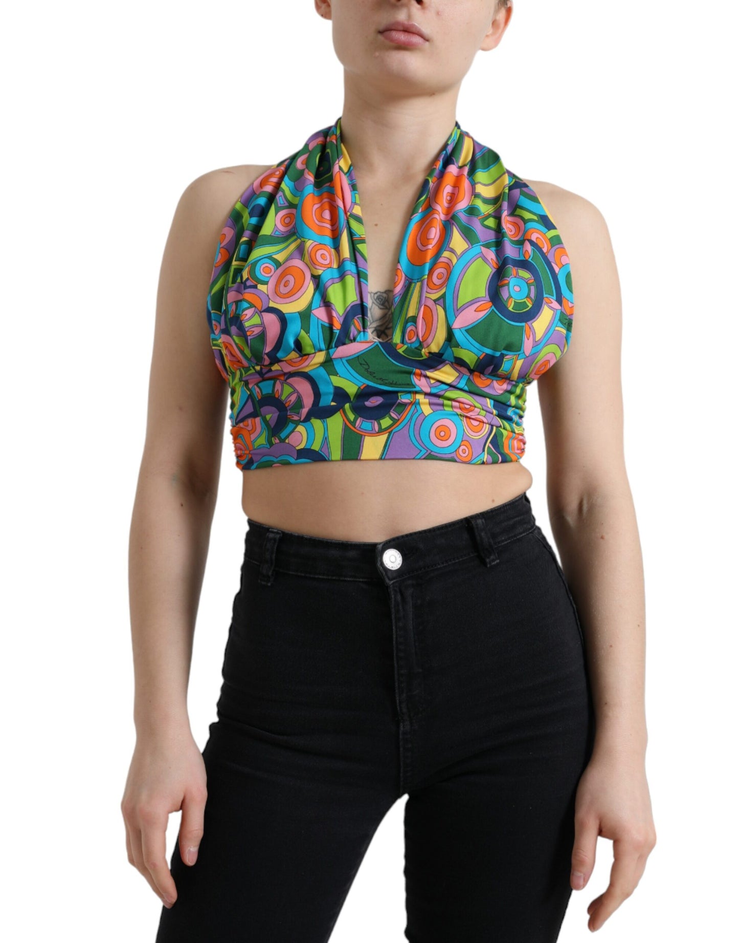- Elegant Silk Blend Halter Cropped Top