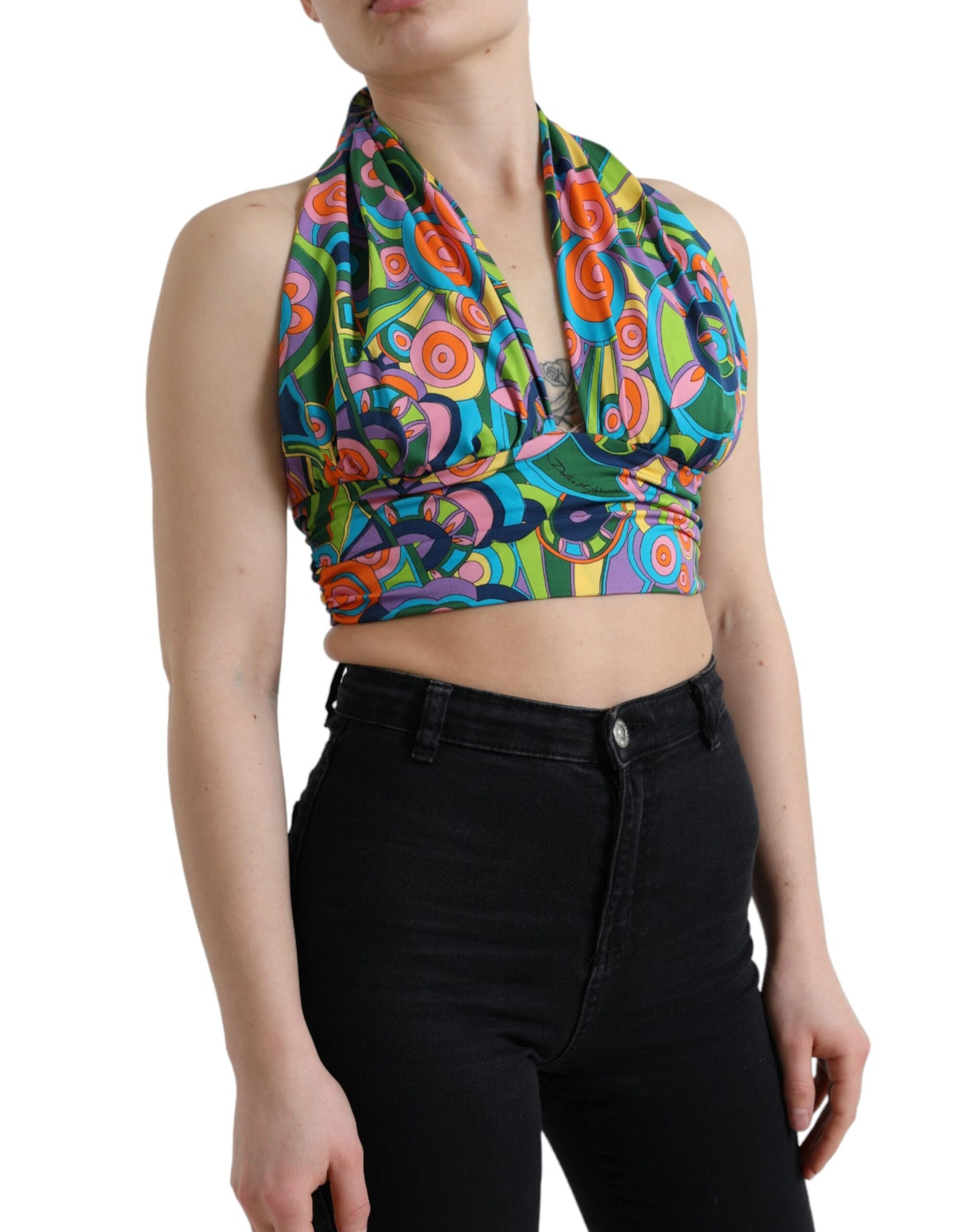 - Elegant Silk Blend Halter Cropped Top
