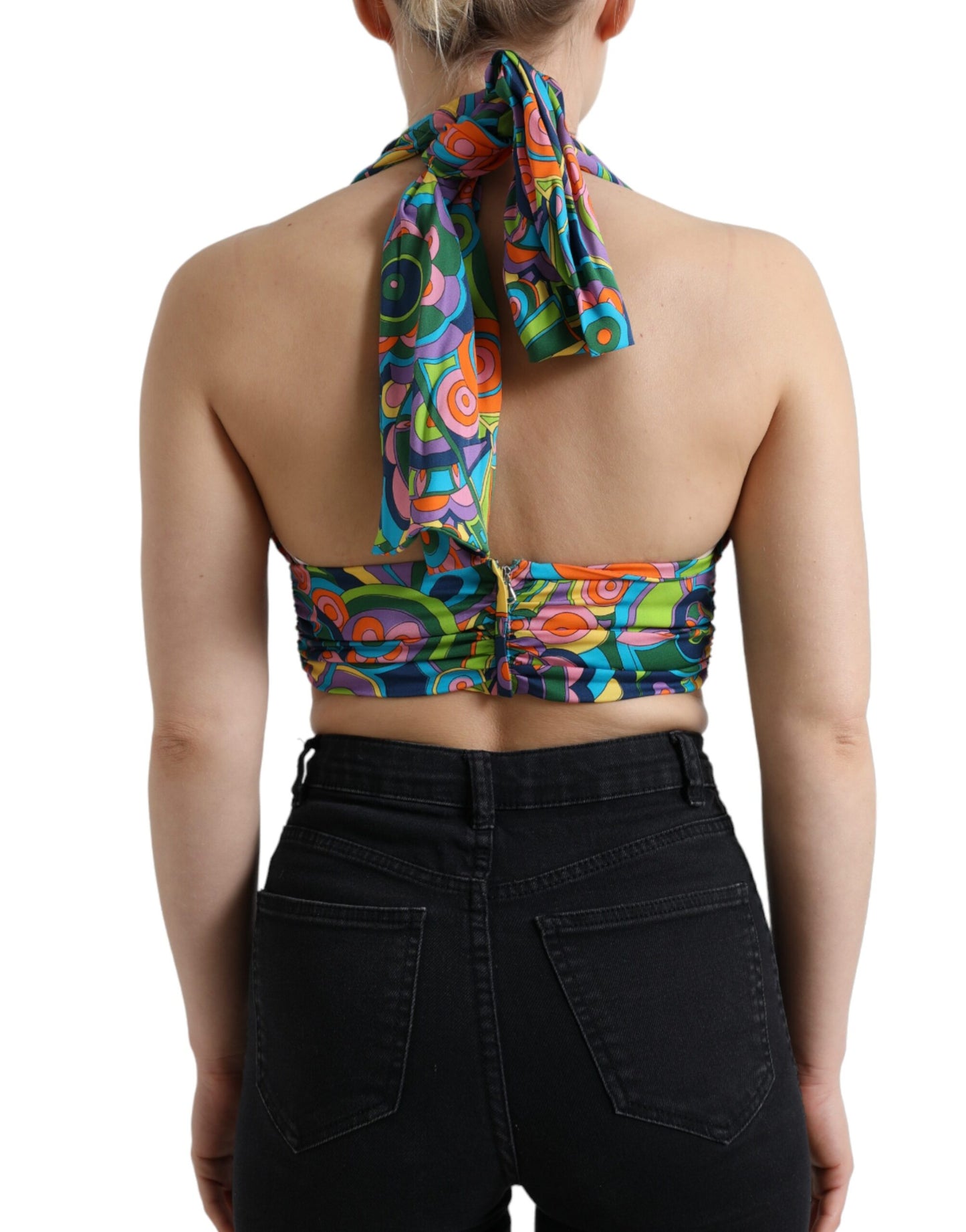- Elegant Silk Blend Halter Cropped Top