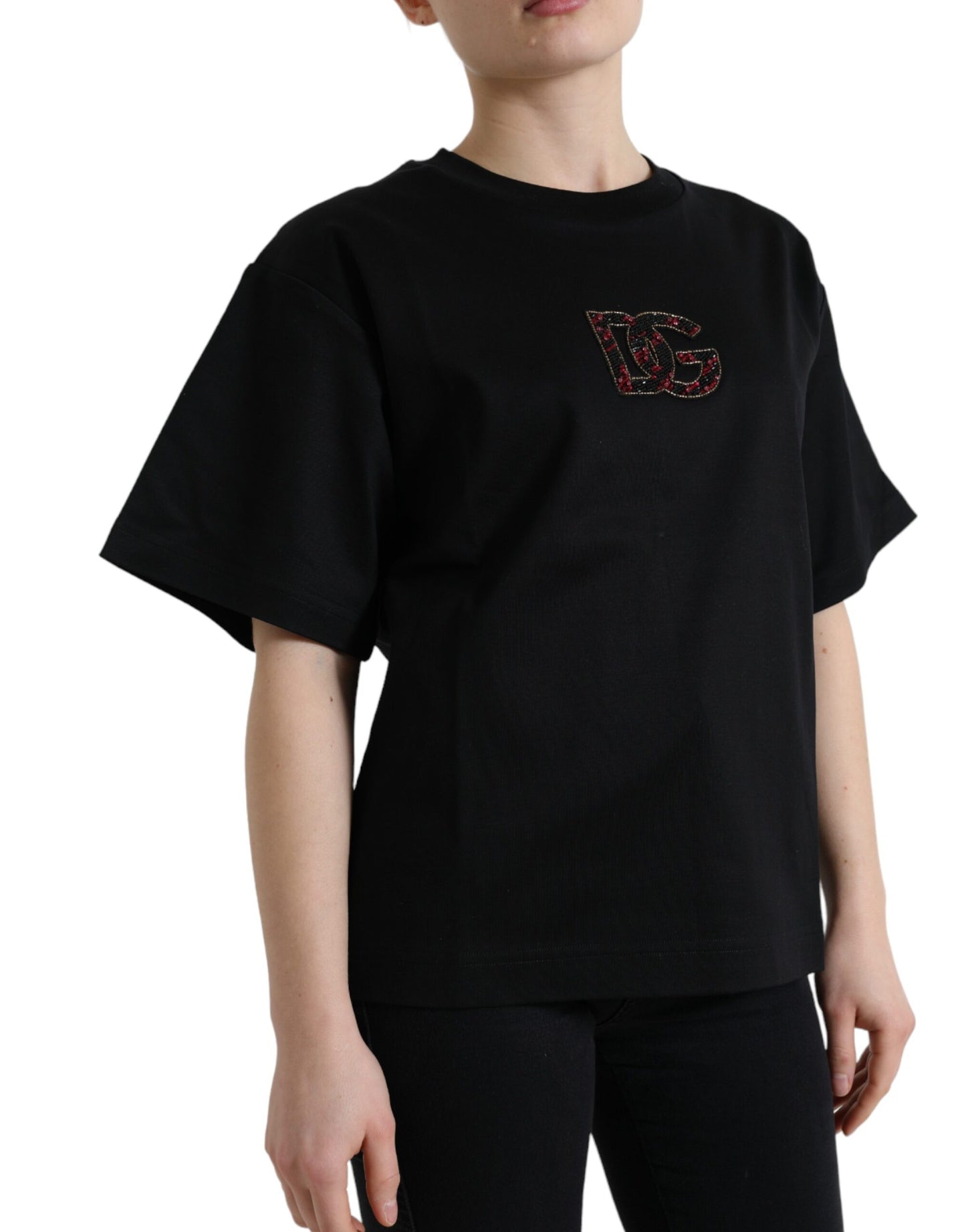- Elegant Black Crystal-Embellished T-Shirt