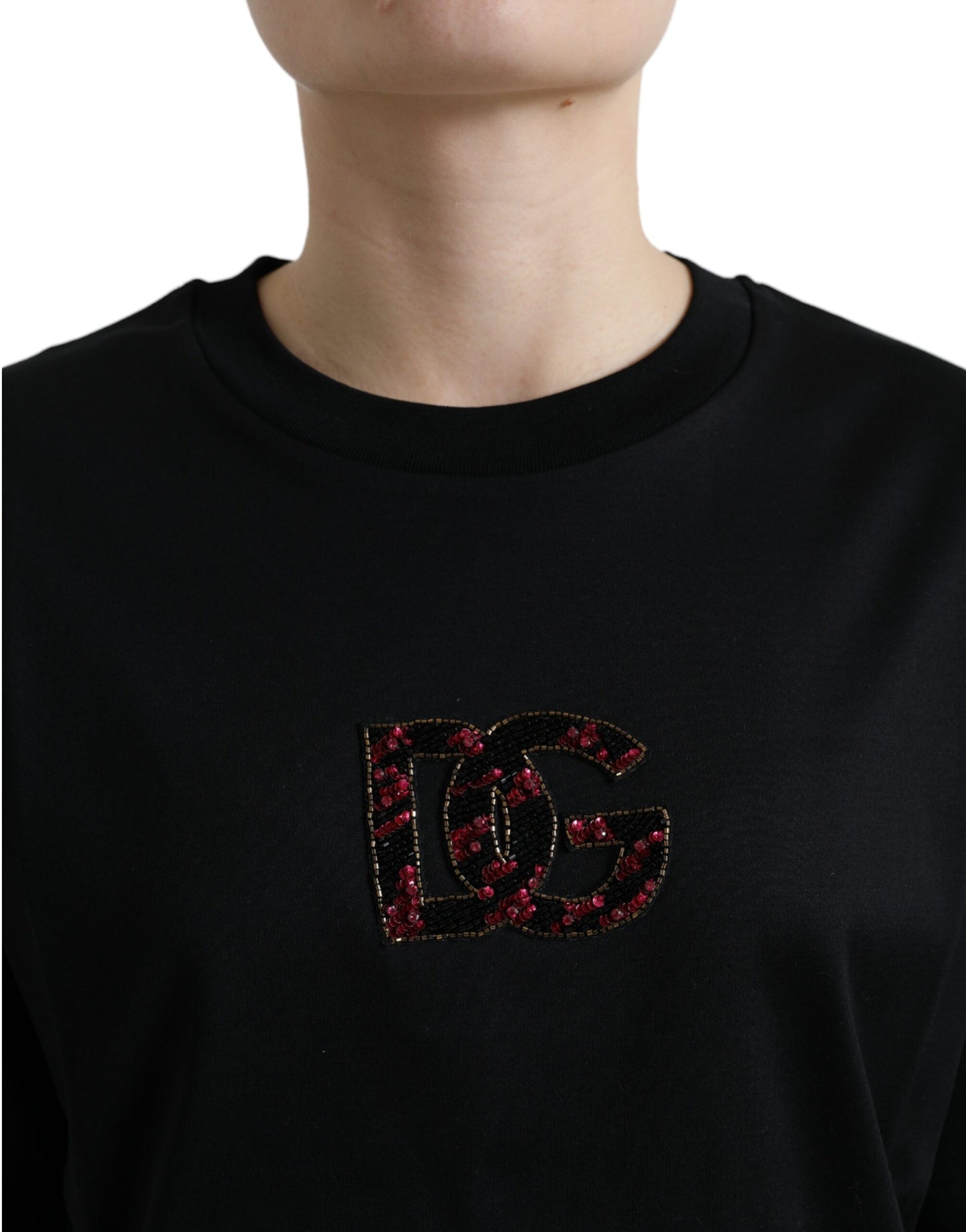 - Elegant Black Crystal-Embellished T-Shirt