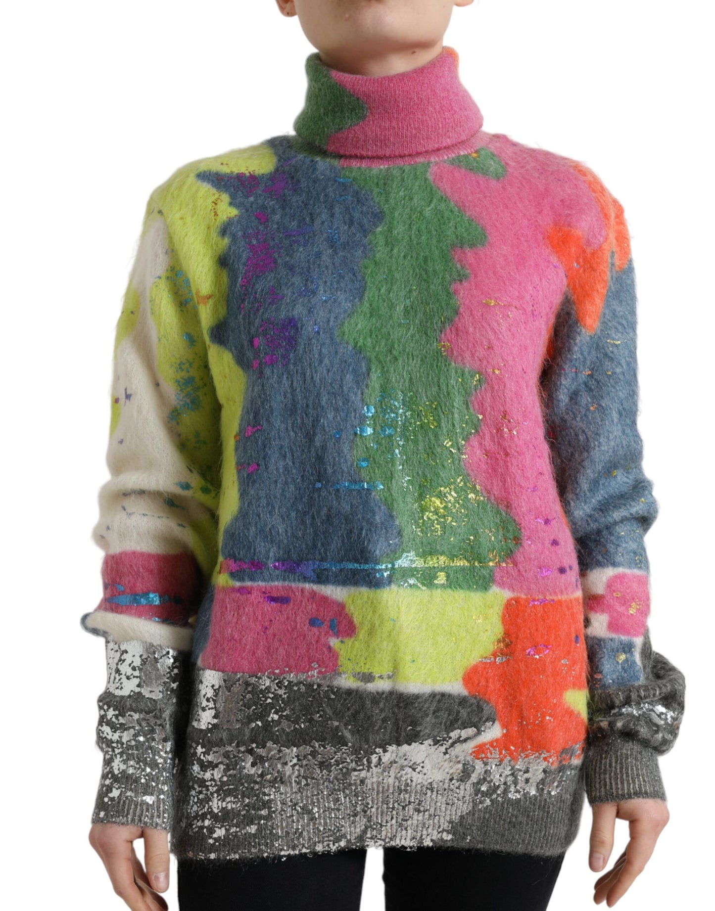 - Multicolor Mohair Stripe Turtleneck Sweater