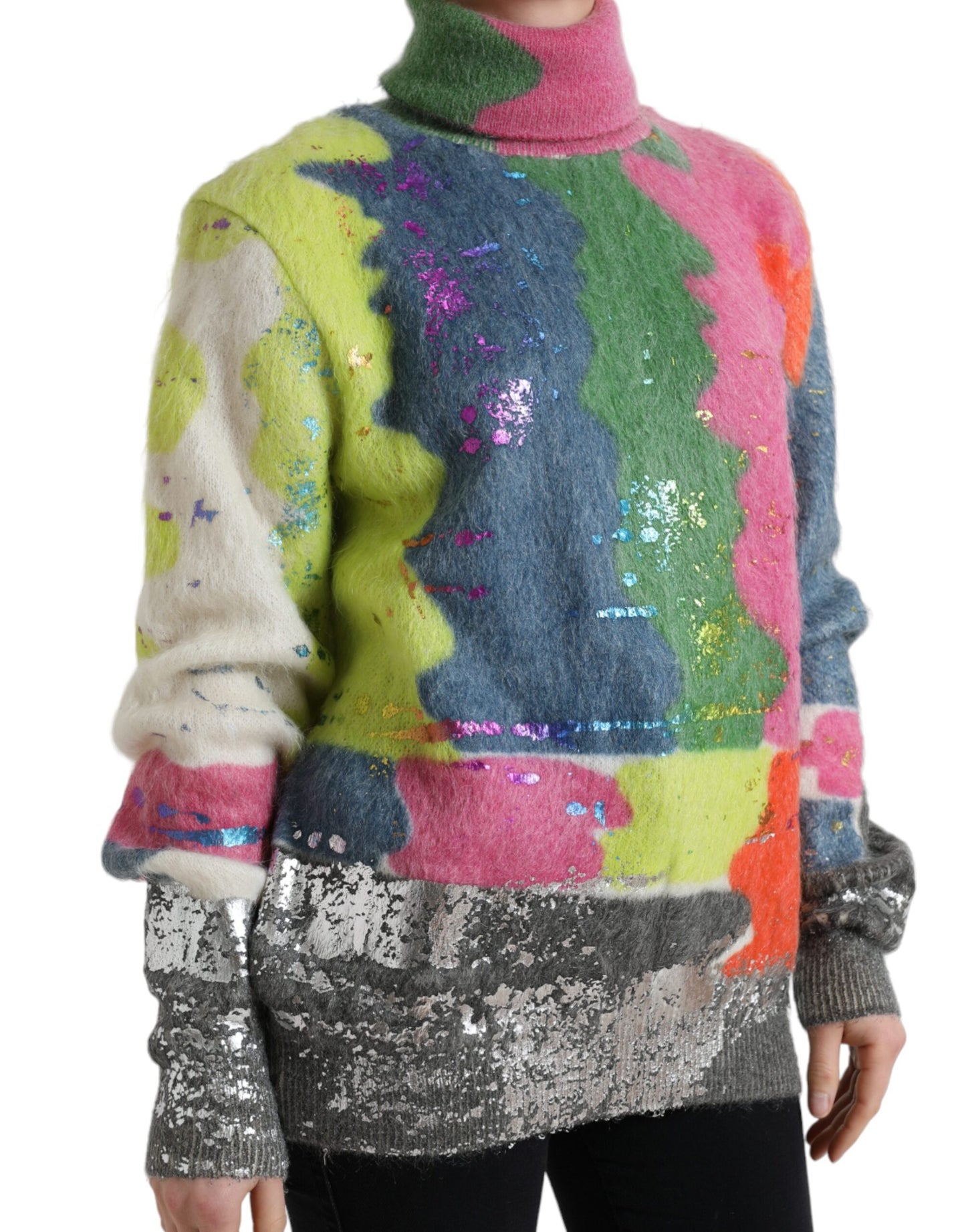 - Multicolor Mohair Stripe Turtleneck Sweater