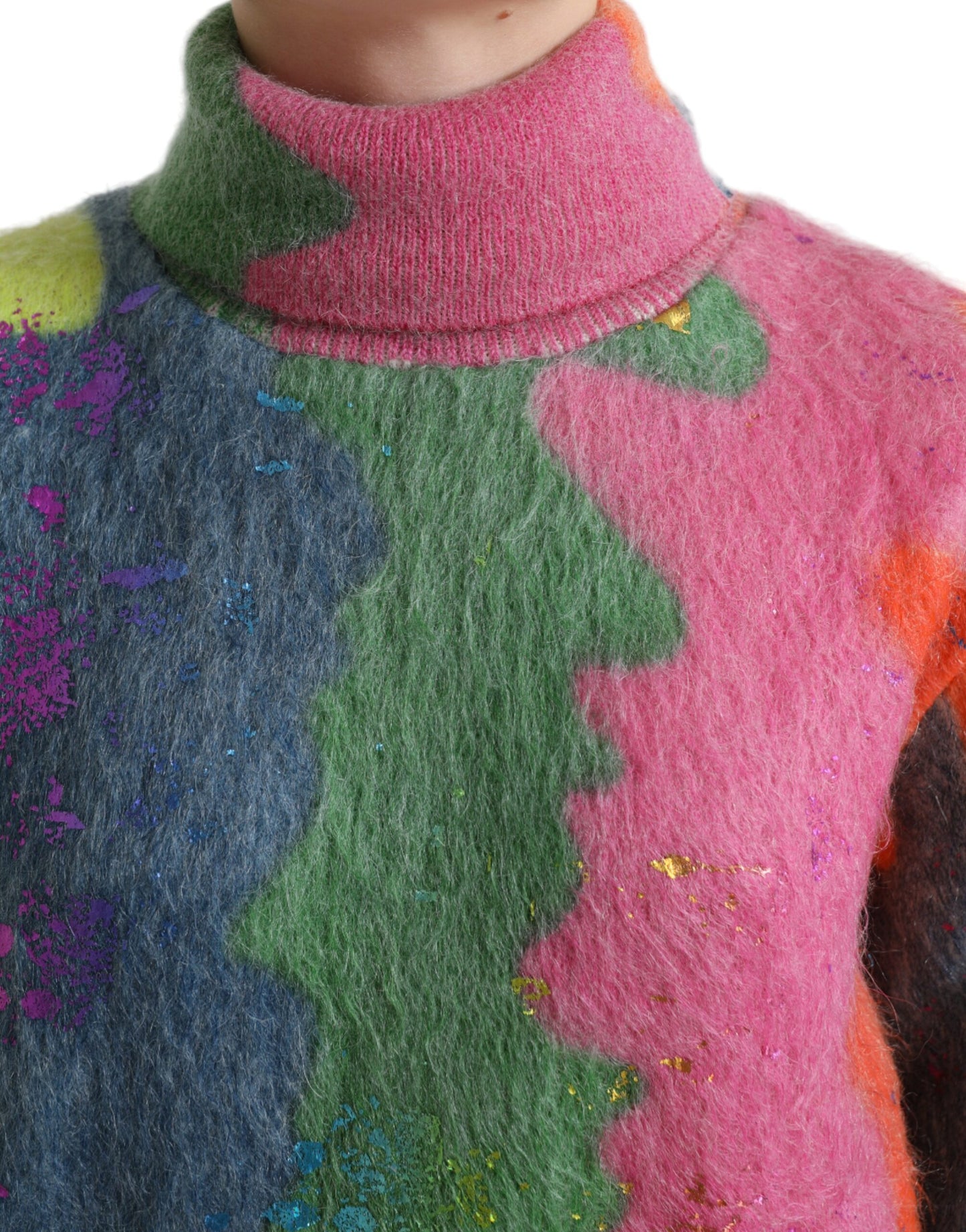 - Multicolor Mohair Stripe Turtleneck Sweater