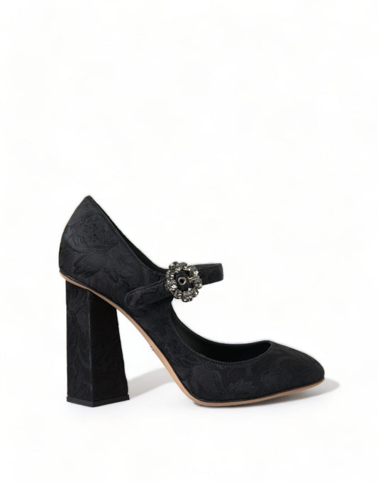 - Chic Black Brocade Mary Janes Pumps