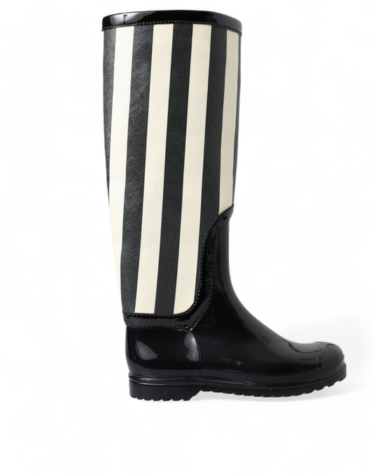 - Black and White Striped Knee High Boots
