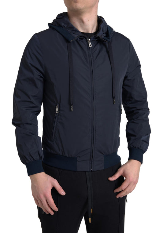 - Elegant Blue Hooded Sweatshirt with Zip Closure