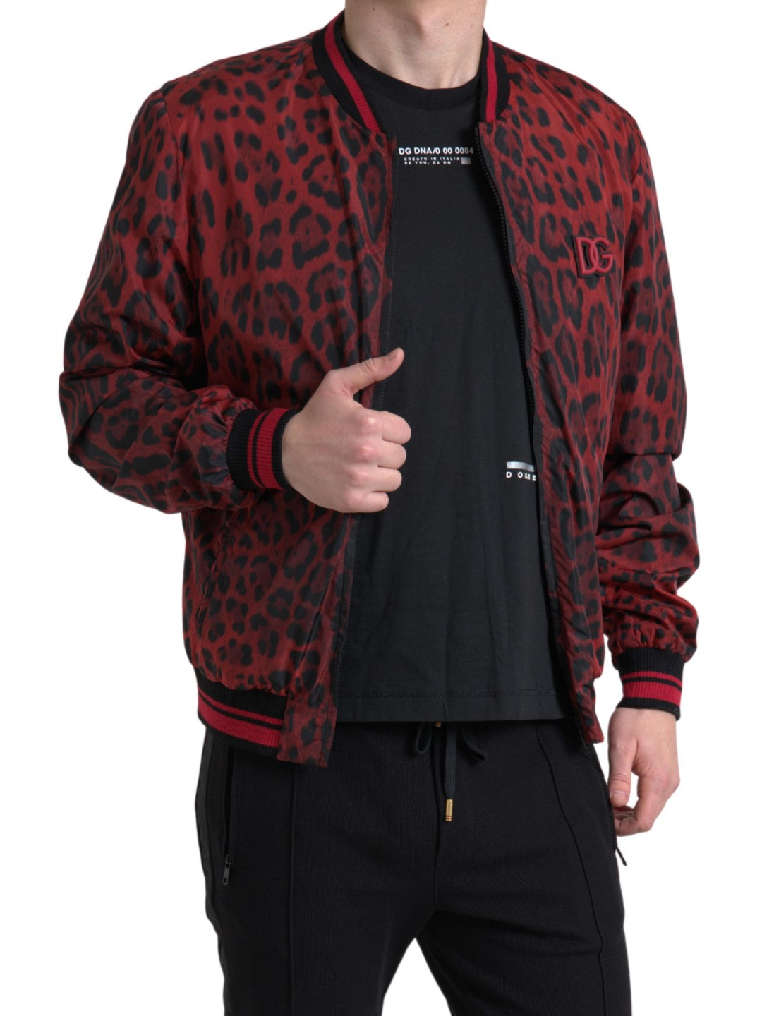 - Red Leopard Print Bomber Jacket