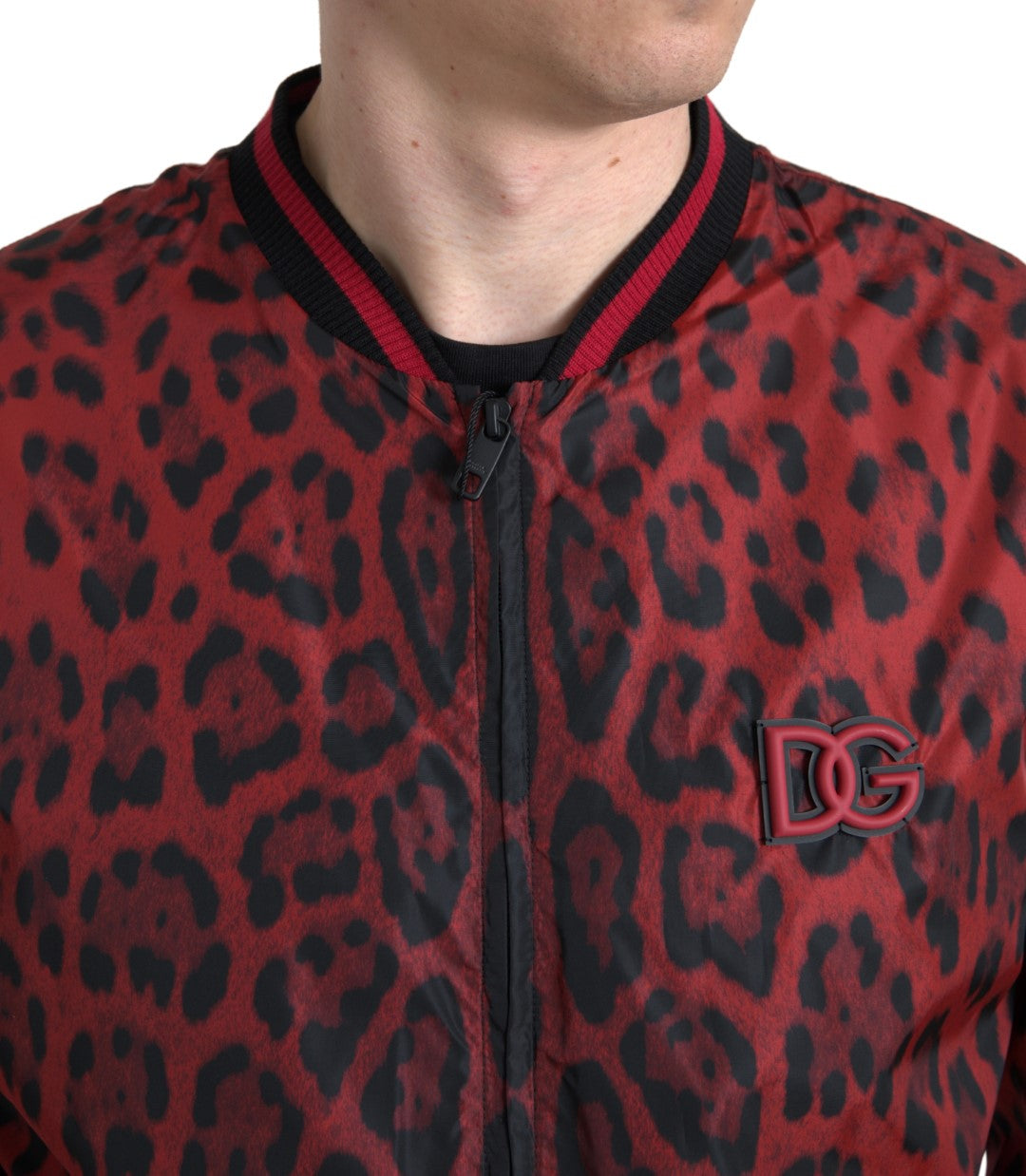 - Red Leopard Print Bomber Jacket