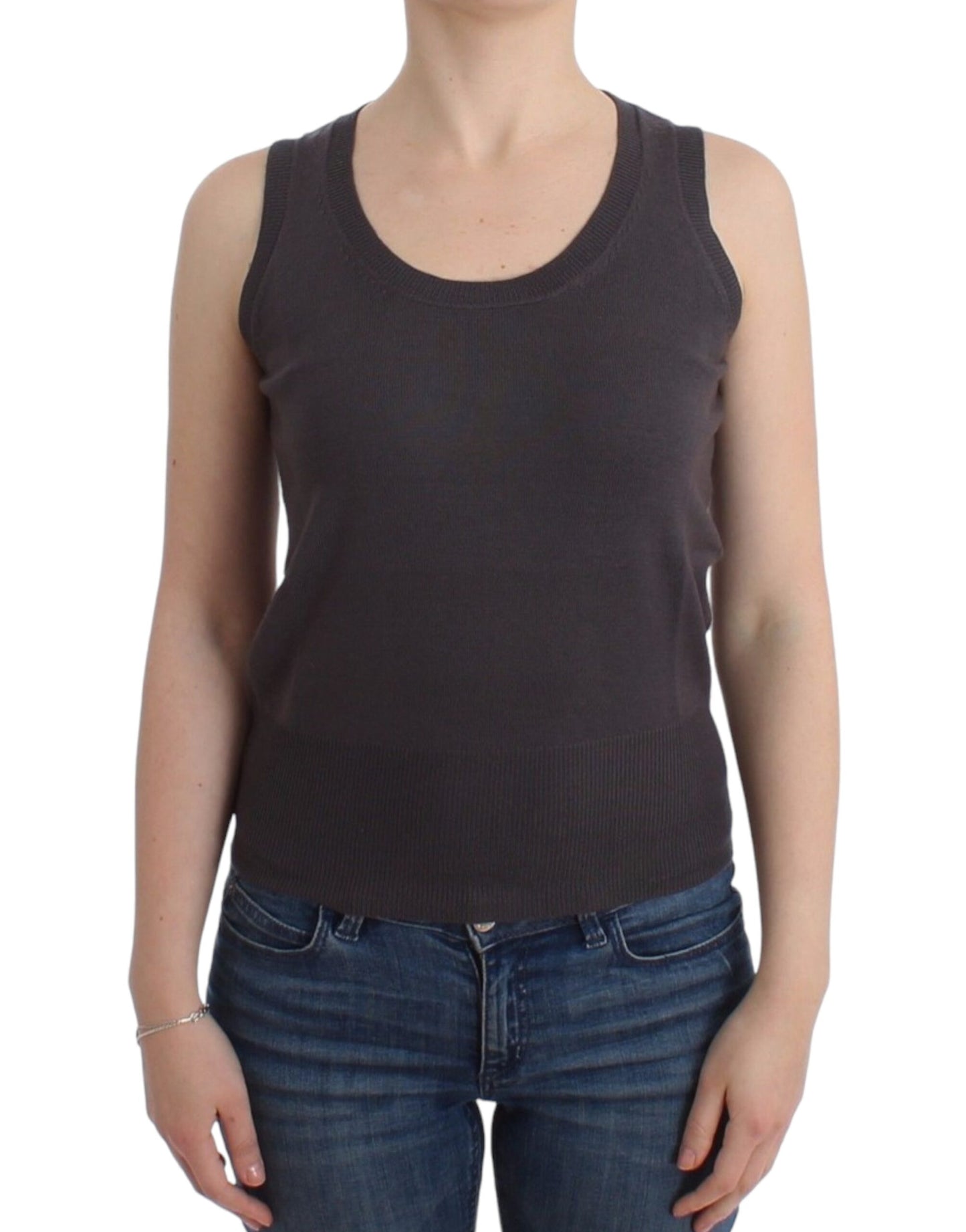 - Elegant Sleeveless Brown Knit Top