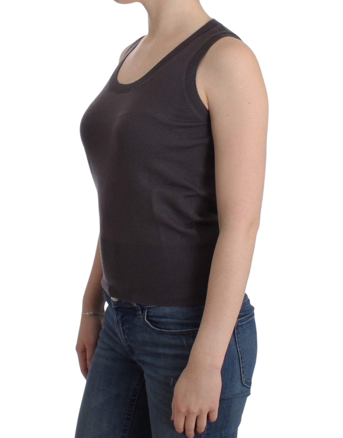 - Elegant Sleeveless Brown Knit Top