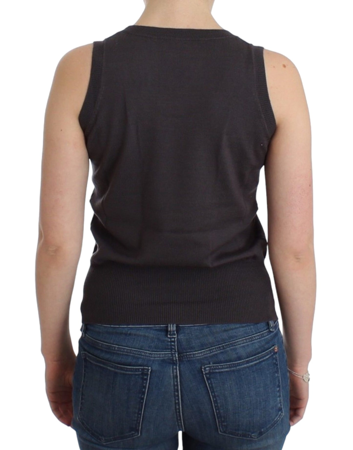 - Elegant Sleeveless Brown Knit Top