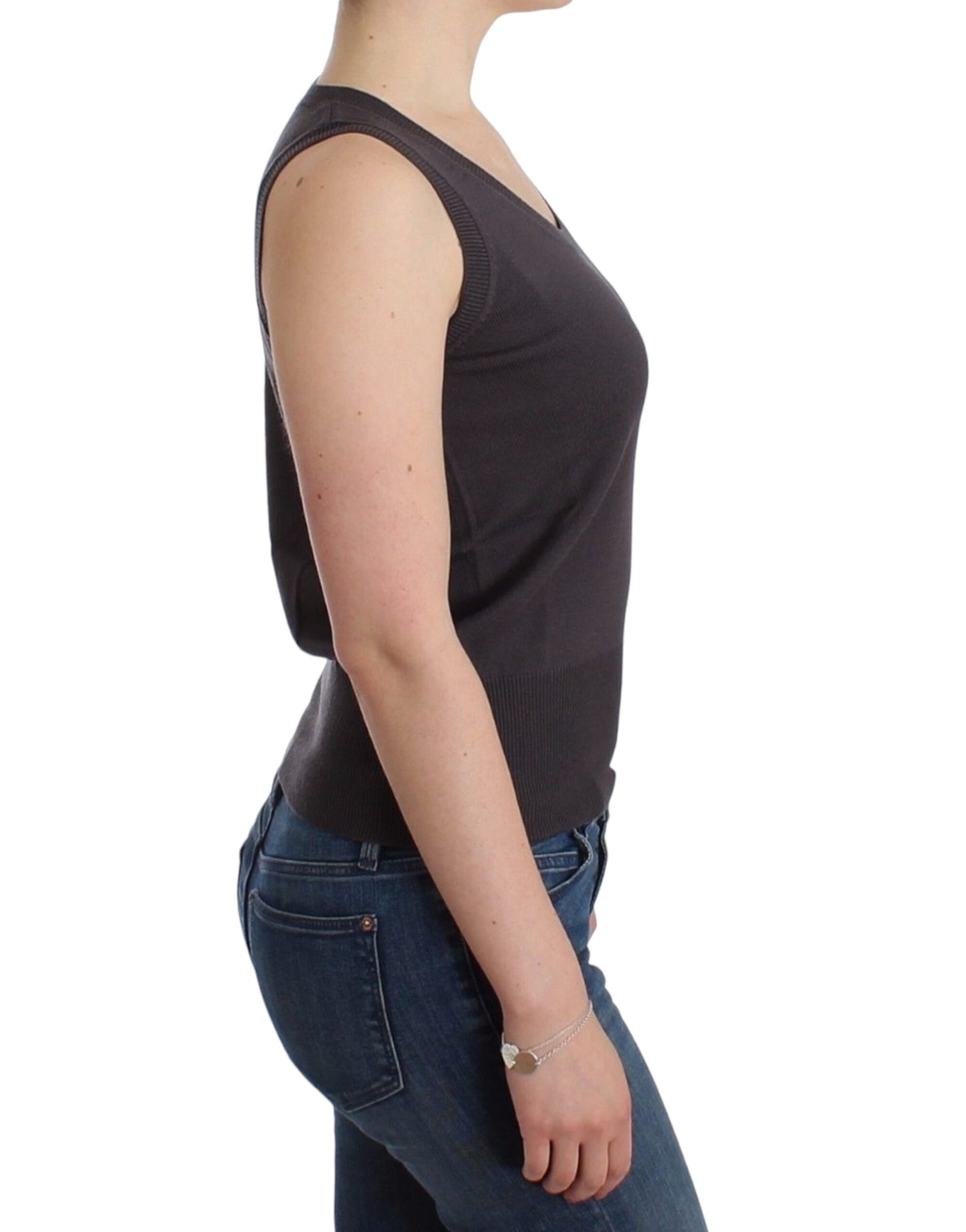 - Elegant Sleeveless Brown Knit Top