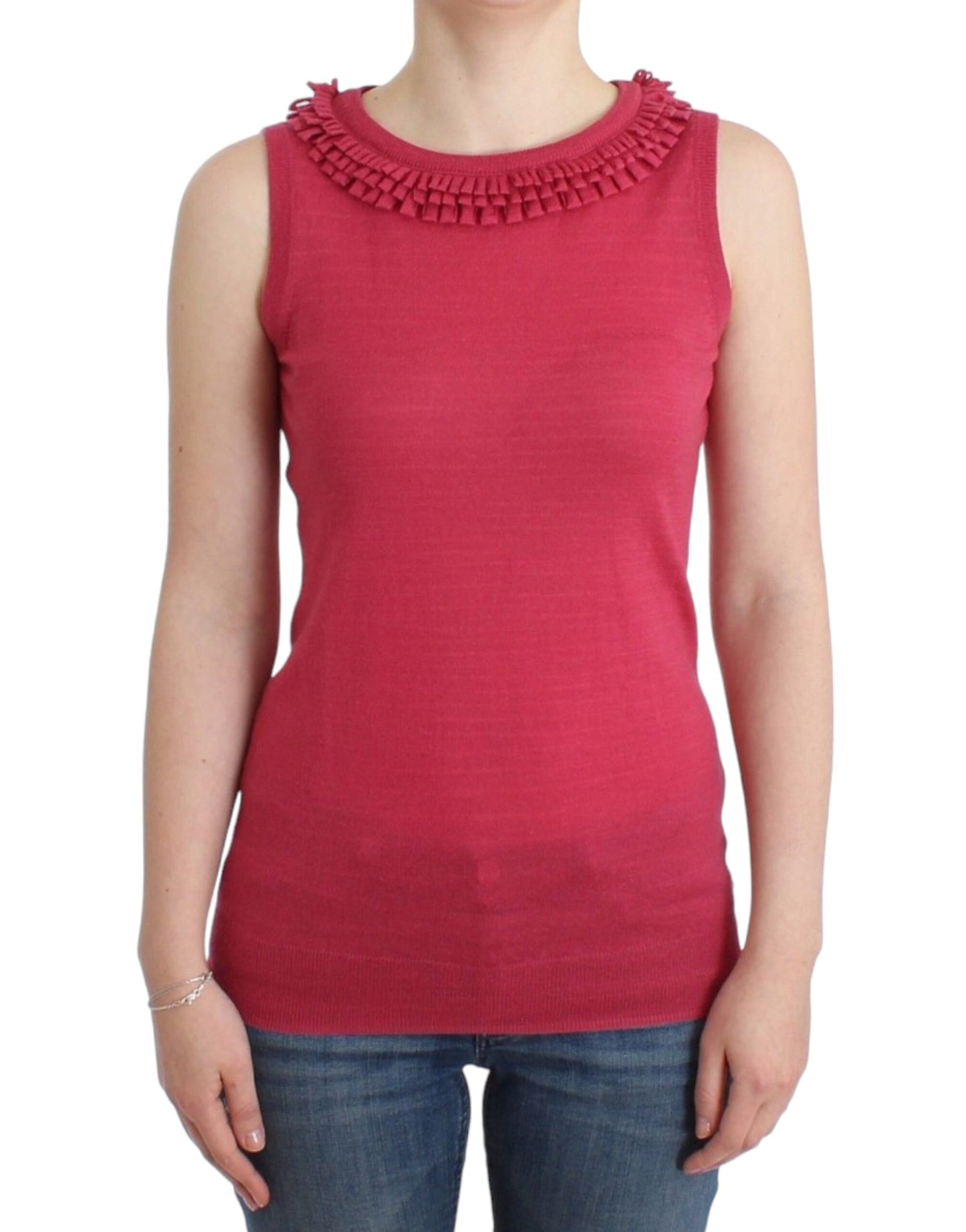 - Elegant Pink Sleeveless Wool Knit Top