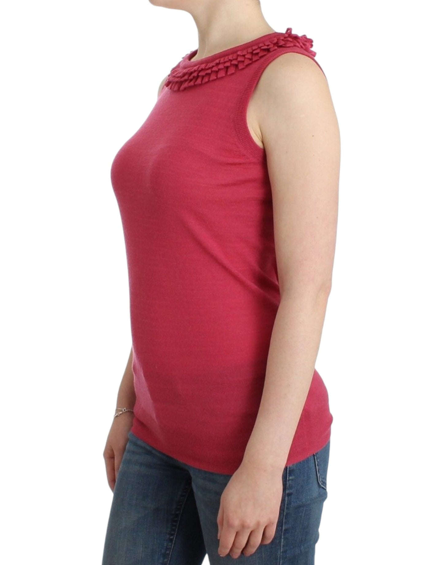 - Elegant Pink Sleeveless Wool Knit Top