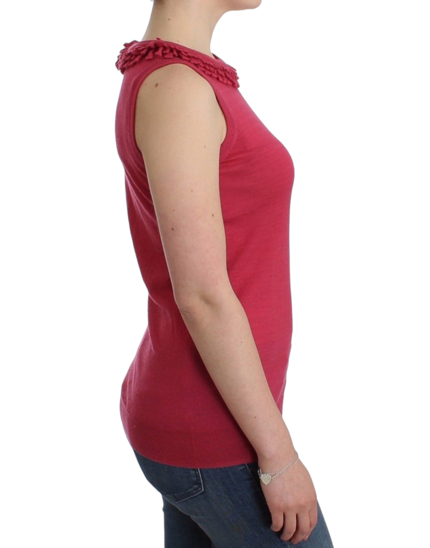 - Elegant Pink Sleeveless Wool Knit Top