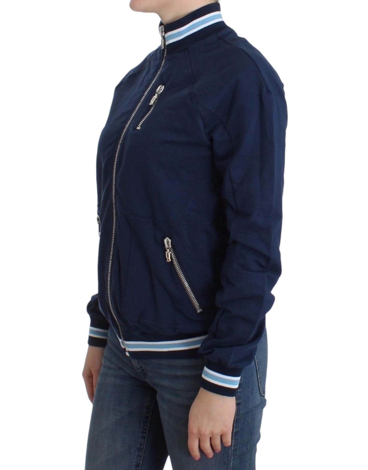 - Chic Blue Zip Cardigan with Logo Detail