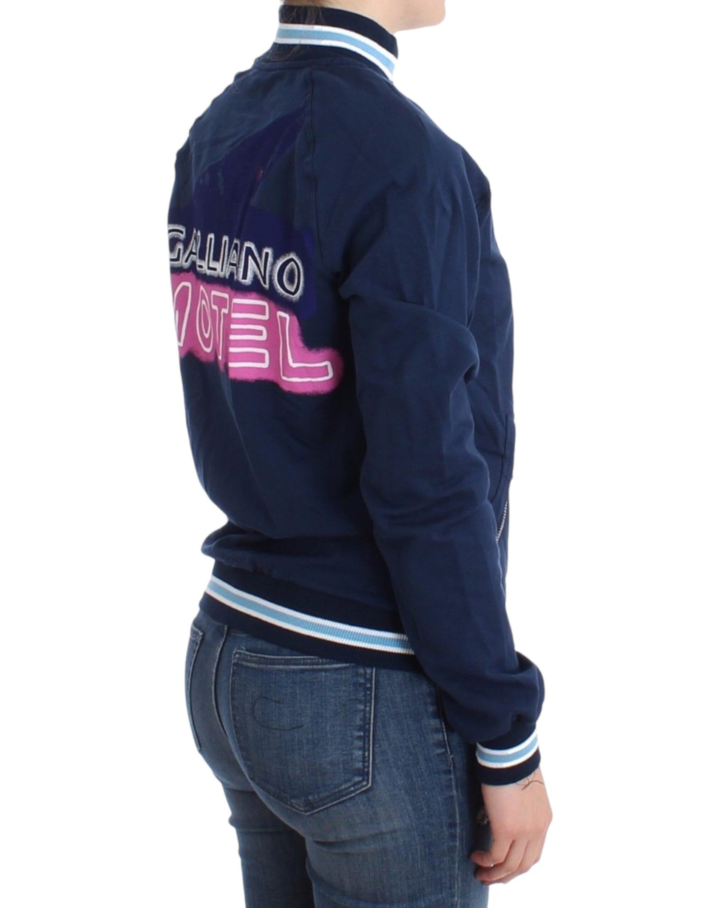 - Chic Blue Zip Cardigan with Logo Detail