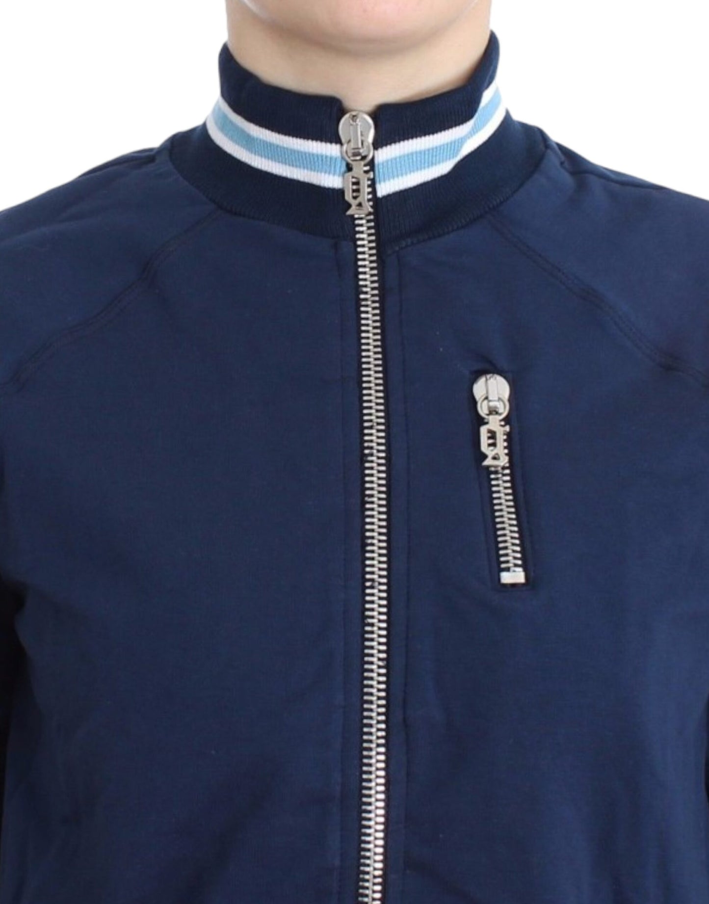 - Chic Blue Zip Cardigan with Logo Detail